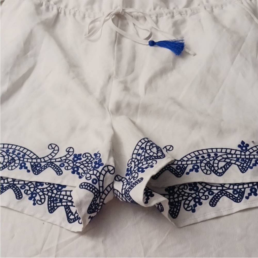 Lauren Ralph Lauren White and Blue Embroidered Linen Blend Boho Romper Size 18W - Picture 6 of 13